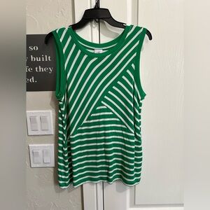 CAbi Green and White Striped Tank Top